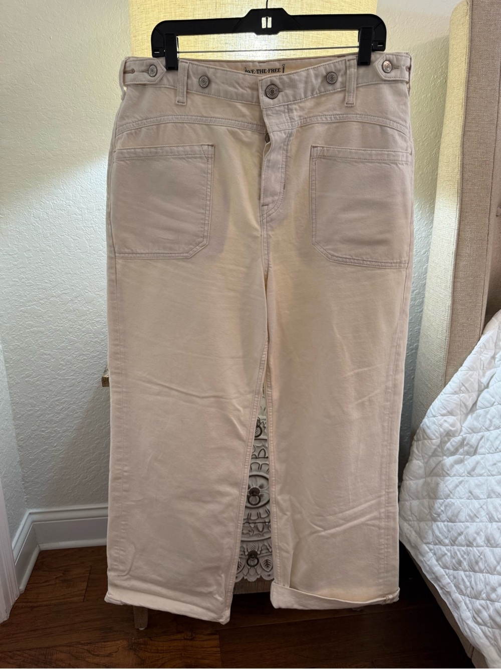 We The Free Free People Cream Boyfriend High-Waisted Wide-Leg Jeans - Picture 9 of 10